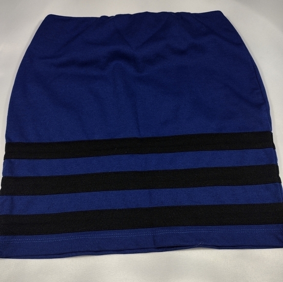 Basic House Bodycon Mini Skirt Blue And Black Size S - Picture 6 of 8